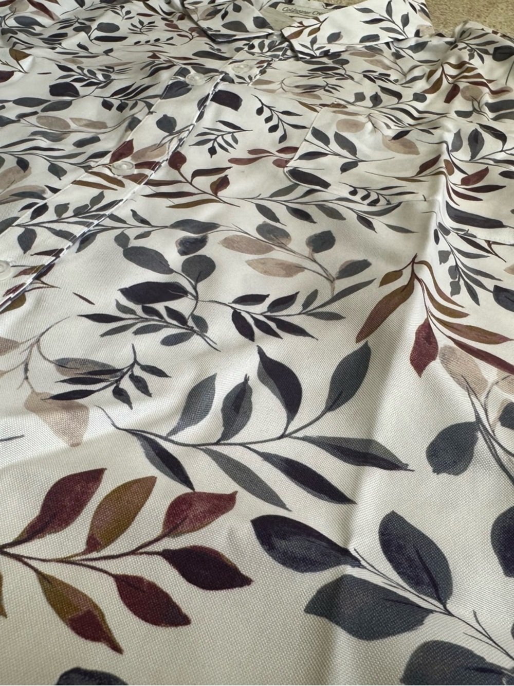 Coldwater Creek Cream Blouse with Multicolor Leaf Print - Picture 4 of 5